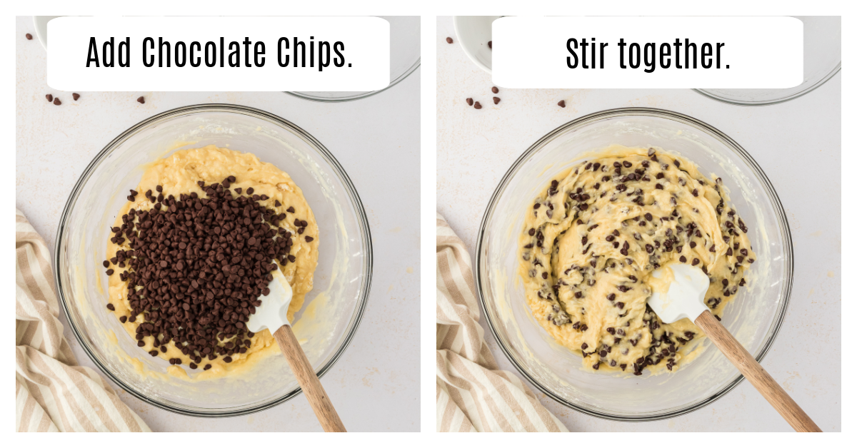 chocolate chips added to large bowl