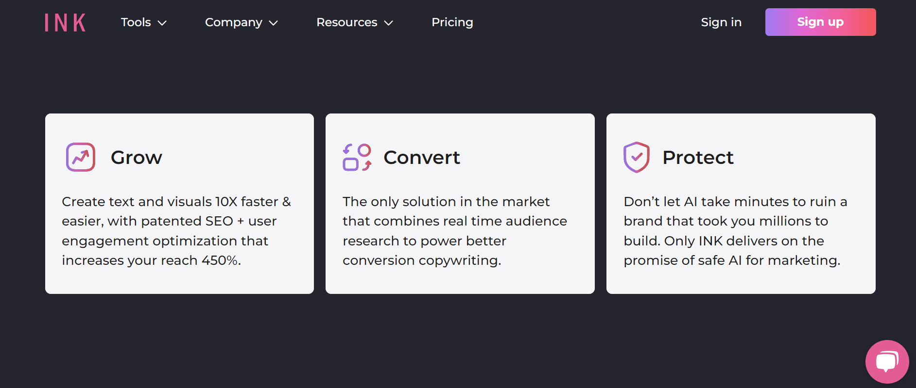 INK for All Landing Page - "Grow, Convert, Protect"