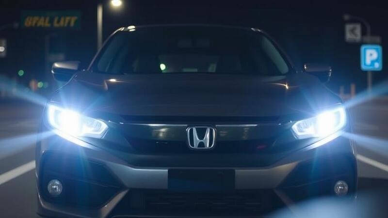 Night driving visibility with Honda Civic LED headlights, thanks to improved brightness.