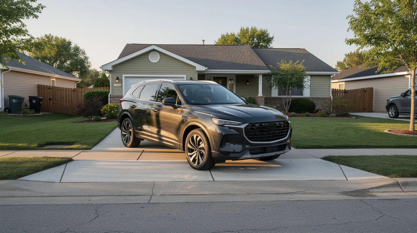 A clean vehicle is parked in a residential driveway, ready for pickup by a transport company for shipping. This scene highlights the importance of auto transport insurance to ensure the vehicle's safety during transit.