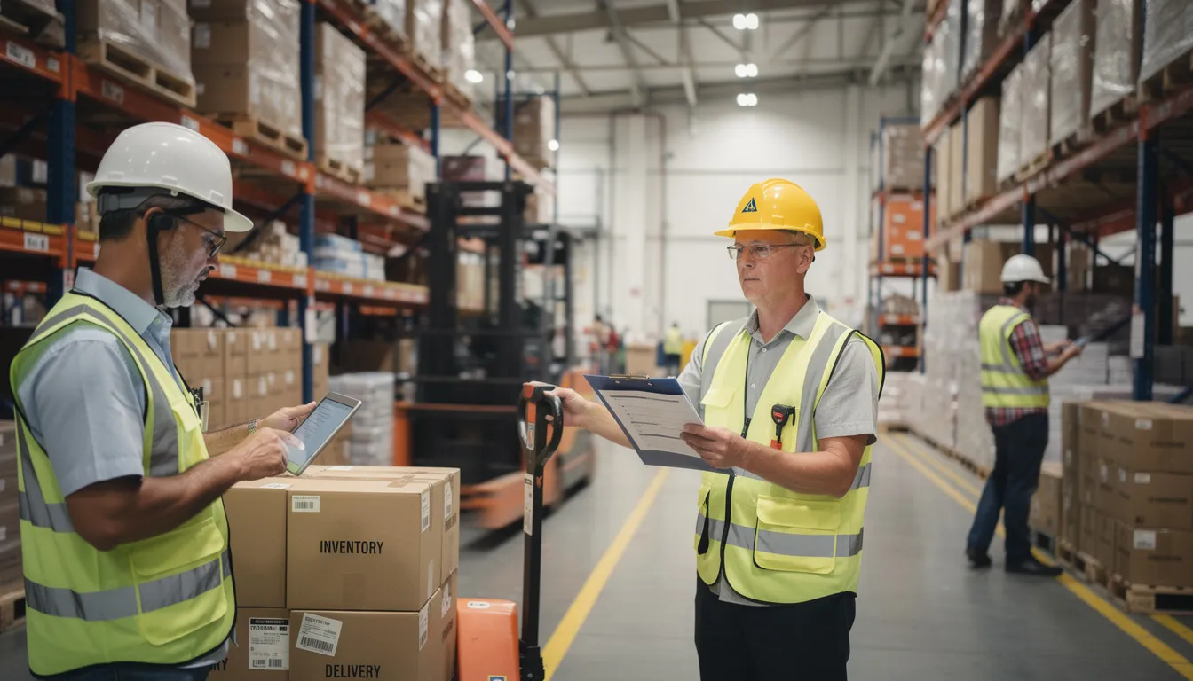 Na zdjęciu widać pracowników magazynu, którzy sprawdzają stan zapasów oraz dostawy towarów. Ich działania mogą być związane z terminowym regulowaniem zobowiązań wobec dostawców, co jest kluczowe dla utrzymania dobrych relacji biznesowych i płynności finansowej firmy.