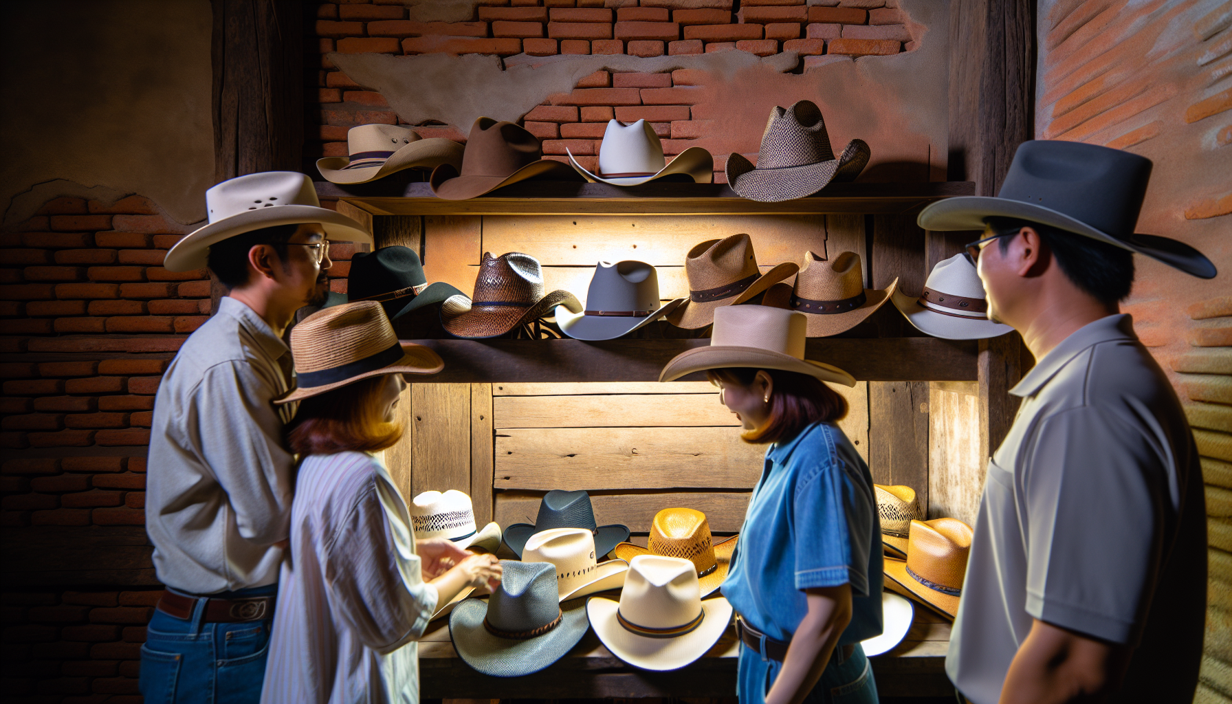 Variety of western hats including cowboy hats and straw hats