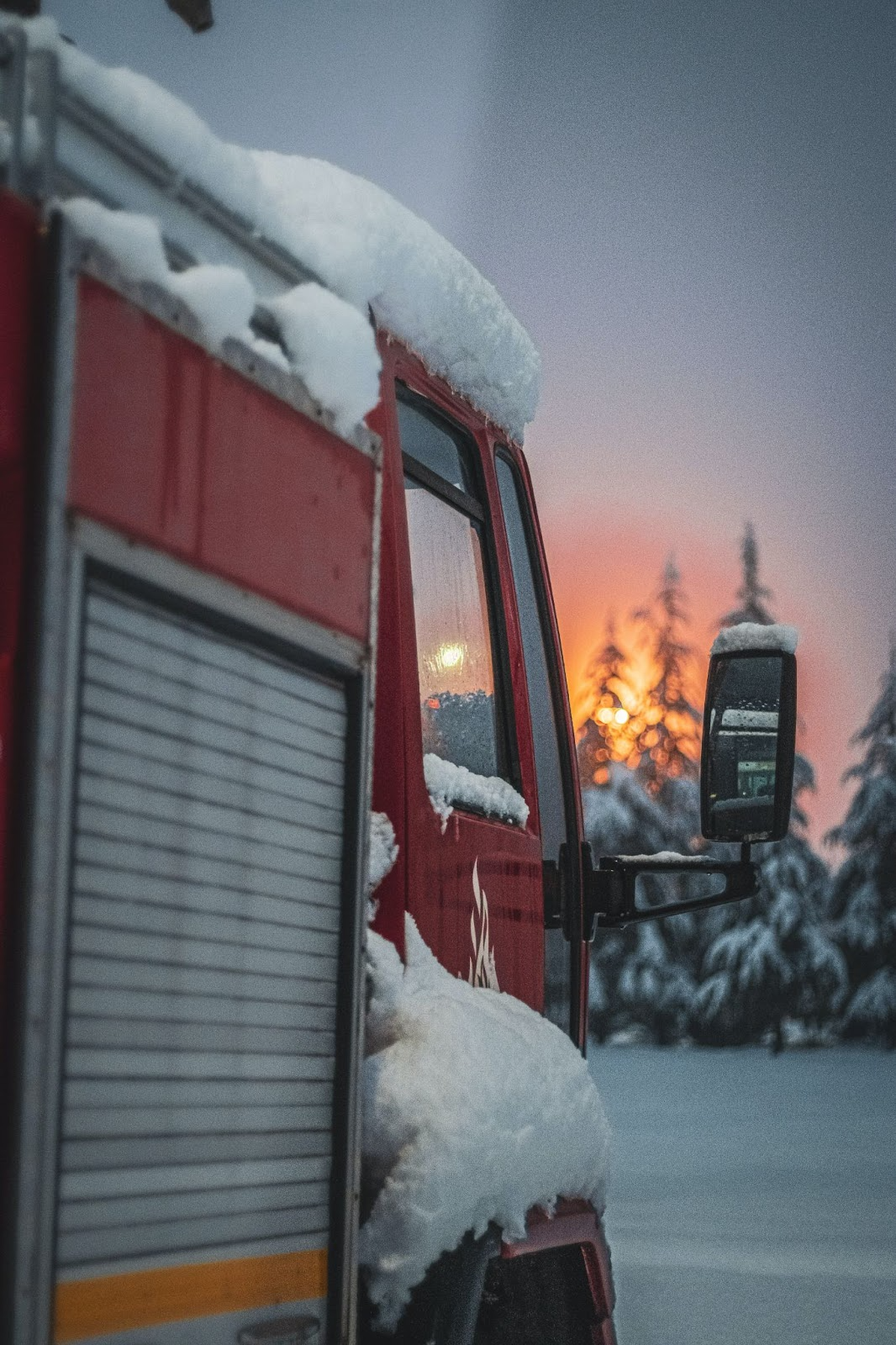 A semi truck snowed in