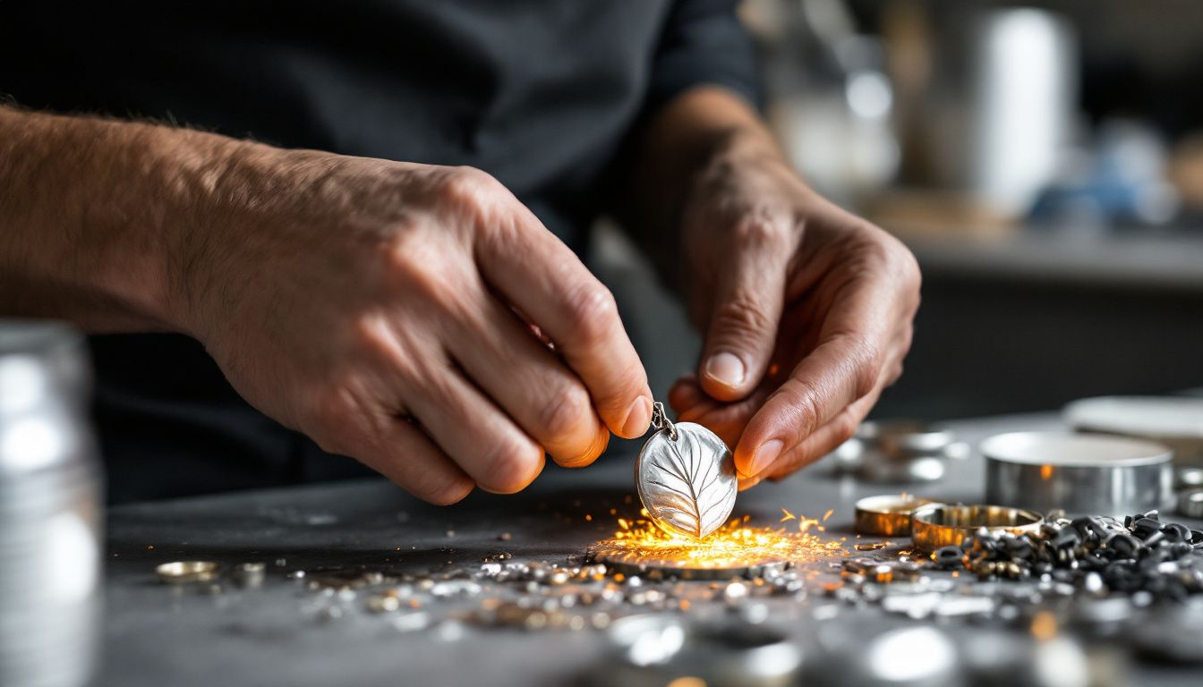 A craftsman working with recycled metals to create jewelry.