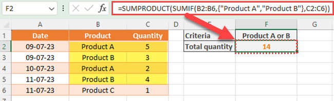 Using SUMPRODUCT with SUMIF