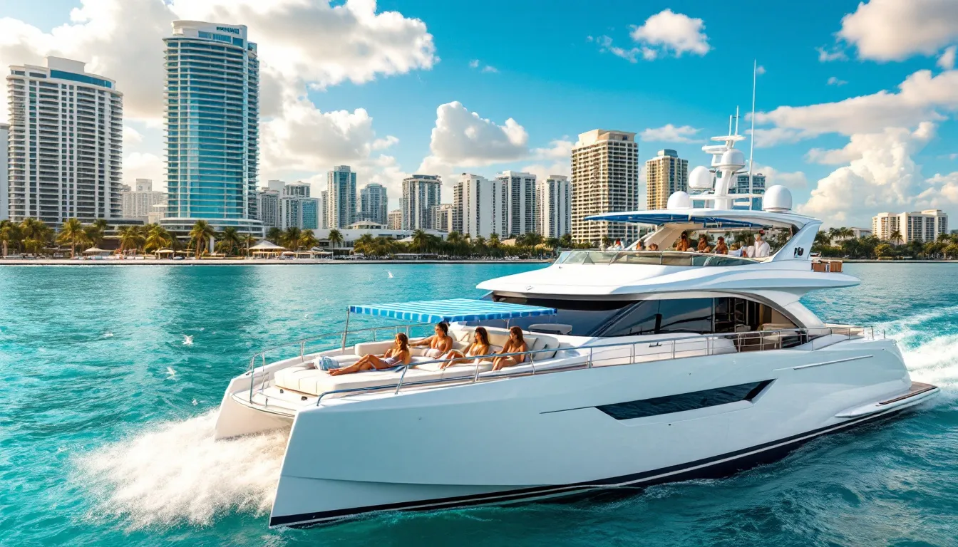 An elegant private yacht charter experience in Miami, showcasing luxury at sea.