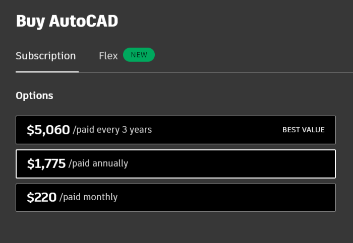 AutoCAD pricing