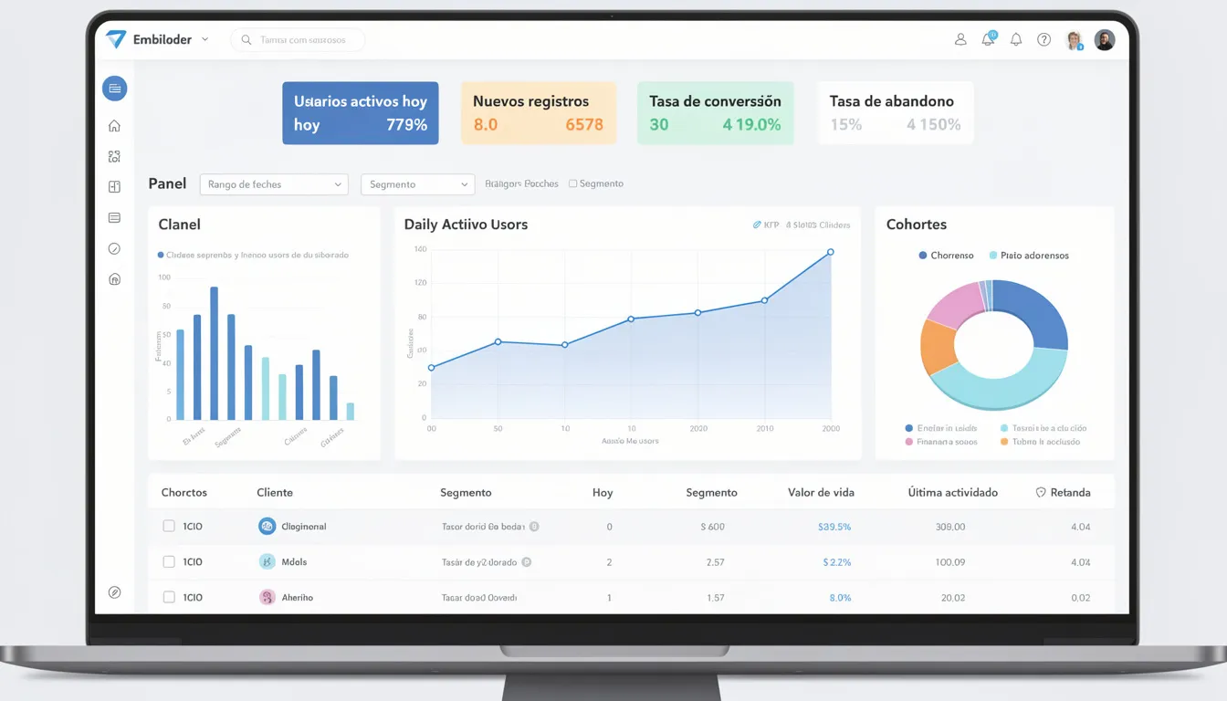 El dashboard muestra un análisis detallado de clientes, con gráficos que representan métricas de comportamiento de usuarios y estrategias de retención de clientes inactivos. La inteligencia artificial se utiliza para identificar patrones y oportunidades de reactivación, mejorando así la relación de las empresas con sus clientes.