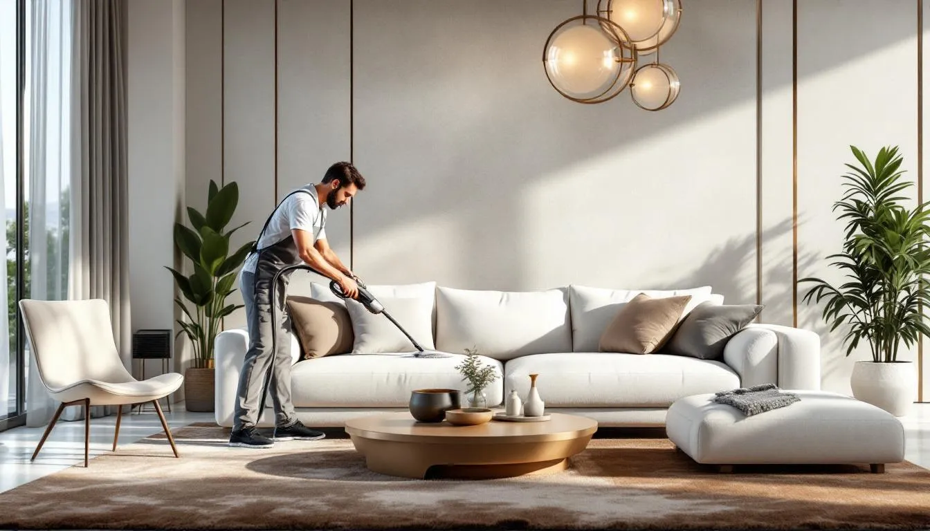Professional sofa cleaners in Dubai demonstrating their expertise in maintaining furniture.