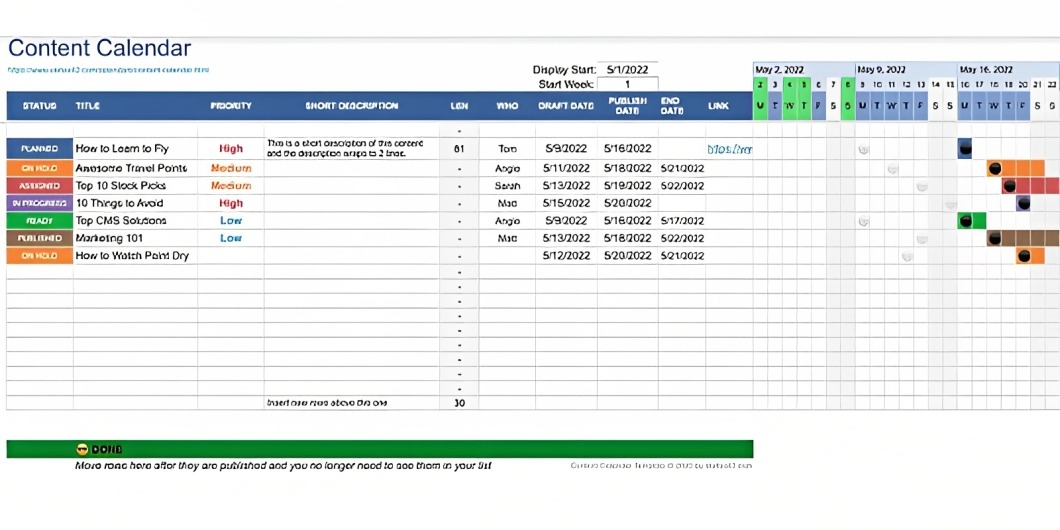 Vertex42 Google Sheets editorial calendar template example