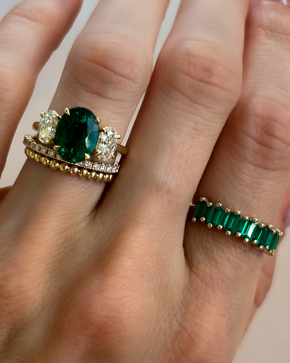 GOODSTONE  Triad Ring With Oval Cut Green Emerald