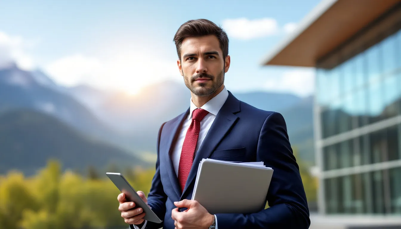 An aurora criminal defense attorney stands confidently in a picturesque landscape, showcasing his tech-savvy approach and strategic mindset in championing criminal defense cases. The scenic backdrop highlights his commitment to protecting clients' rights within the criminal justice system.