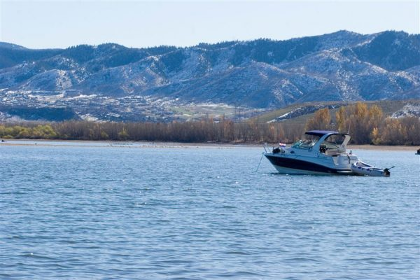 A boat on Chatfield Reservoir at Chatfield State Park 