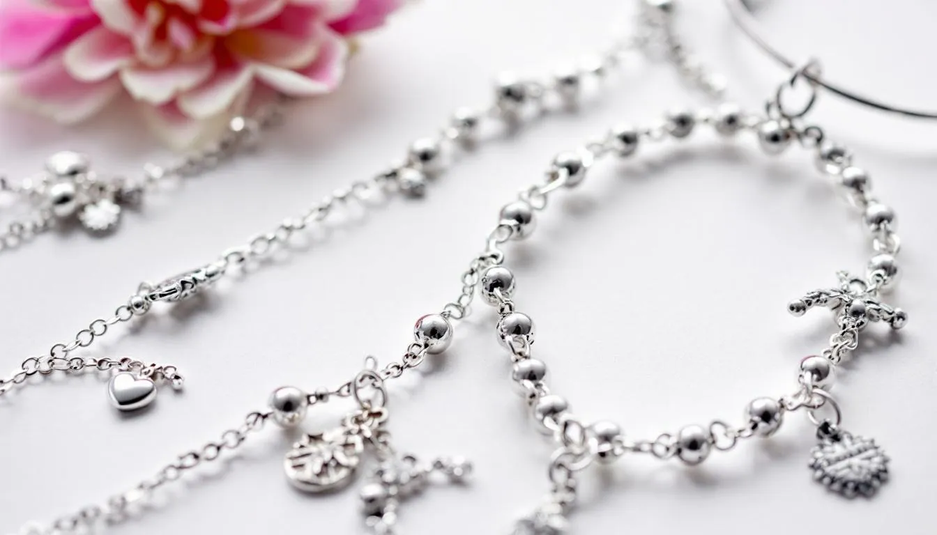 This image showcases a stunning collection of sterling silver anklets, highlighting their elegance and versatility as ankle bracelets that can enhance any outfit. The anklets feature intricate designs, some adorned with stone cubic zirconia, adding a touch of charm and sophistication to your jewellery selection.