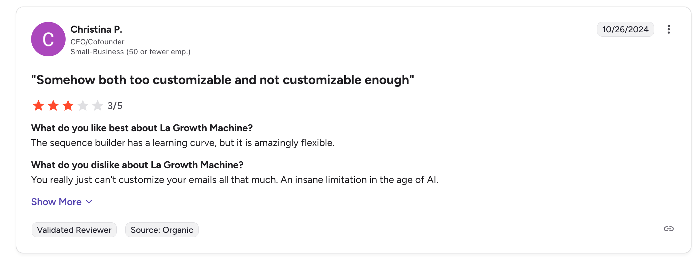 La Growth Machine G2 review screenshot