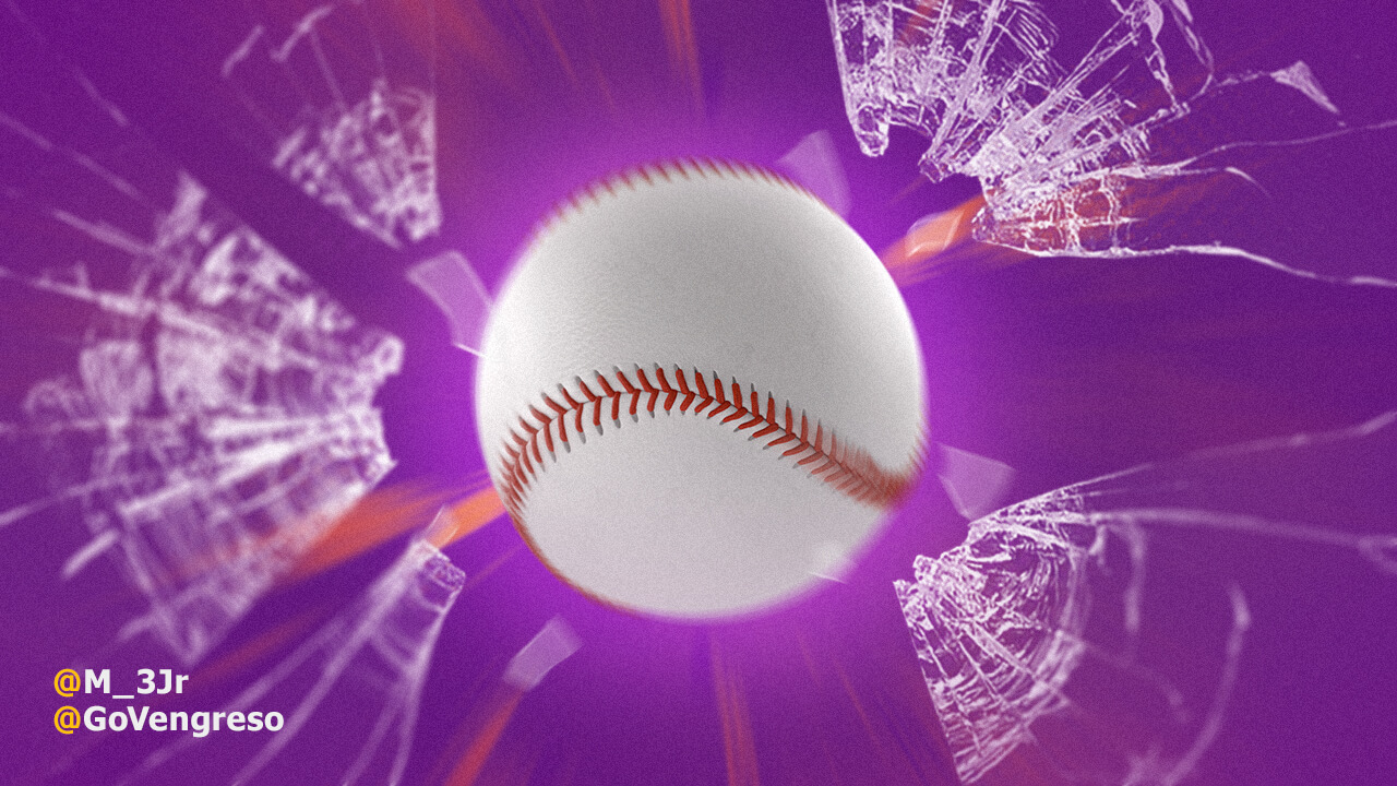 closeup of a baseball crashing through glass