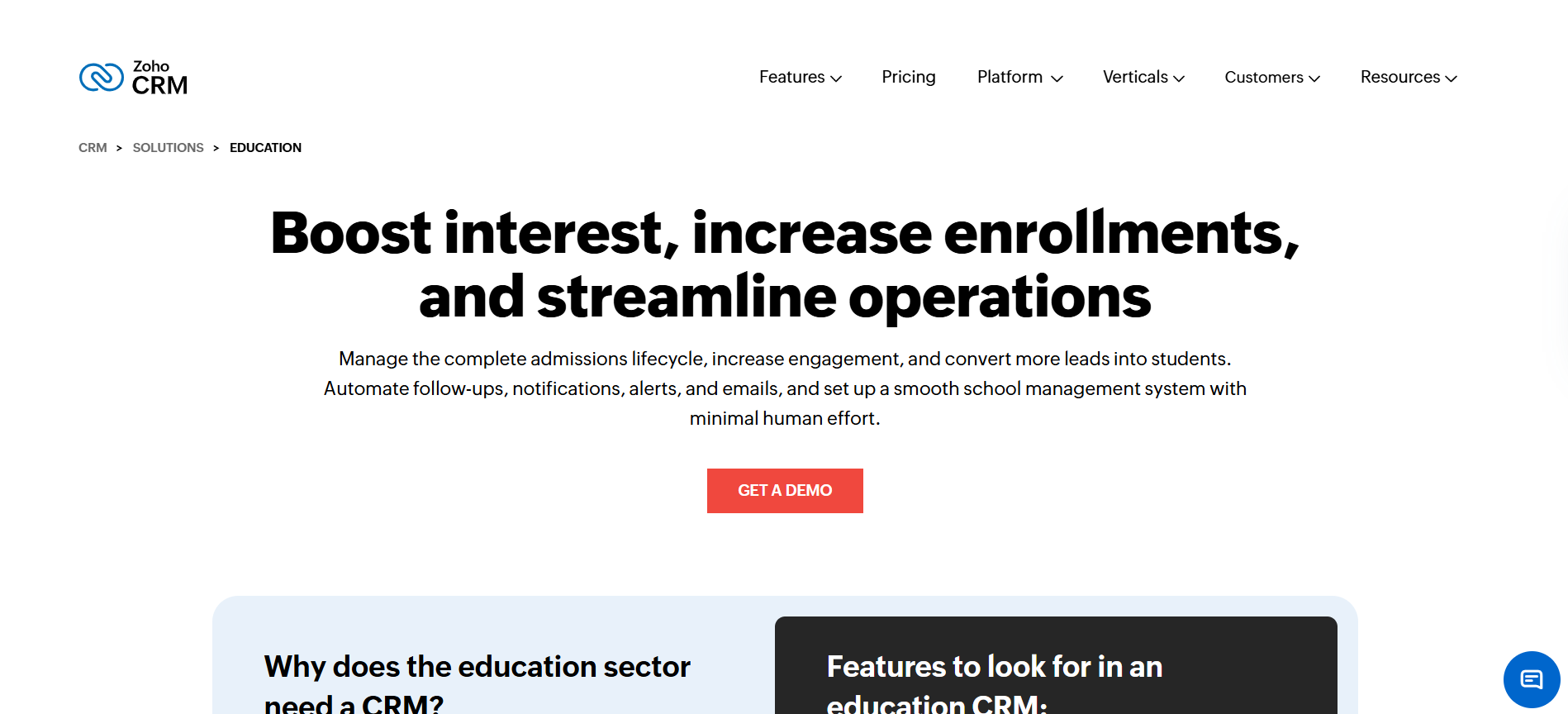 Zoho crm for education