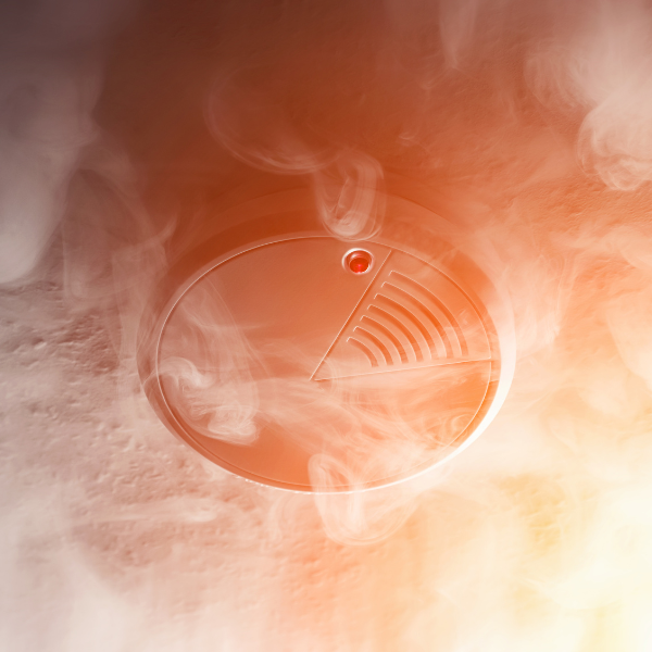 This image shows carbon monoxide smoke around a carbon monoxide alarm