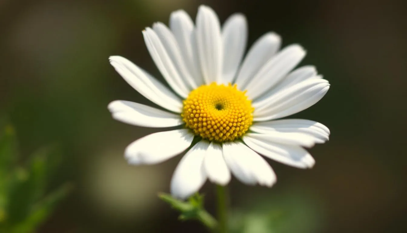 The image features a close-up of fresh chamomile flowers, showcasing their delicate white petals and yellow centers. Chamomile, known for its calming properties, is often used in herbal tea and tinctures for relaxation and mild sedative effects.