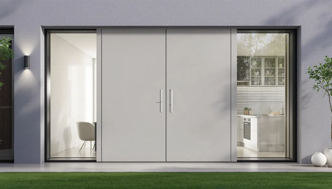 Een moderne woning met openslaande kunststof tuindeuren, voorzien van grote glaspartijen die zorgen voor veel natuurlijk licht. De deuren zijn ontworpen met een eigentijdse uitstraling en bieden uitstekende isolatie.