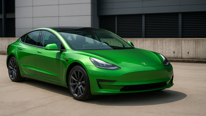 Tesla model 3 in gloss green wrap