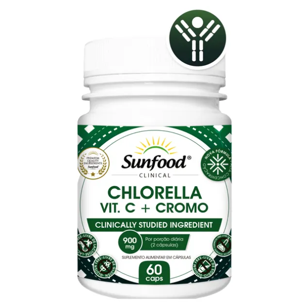 Chlorella com vitamina C e cromo da Sunfood. Fonte da imagem: site oficial da marca.