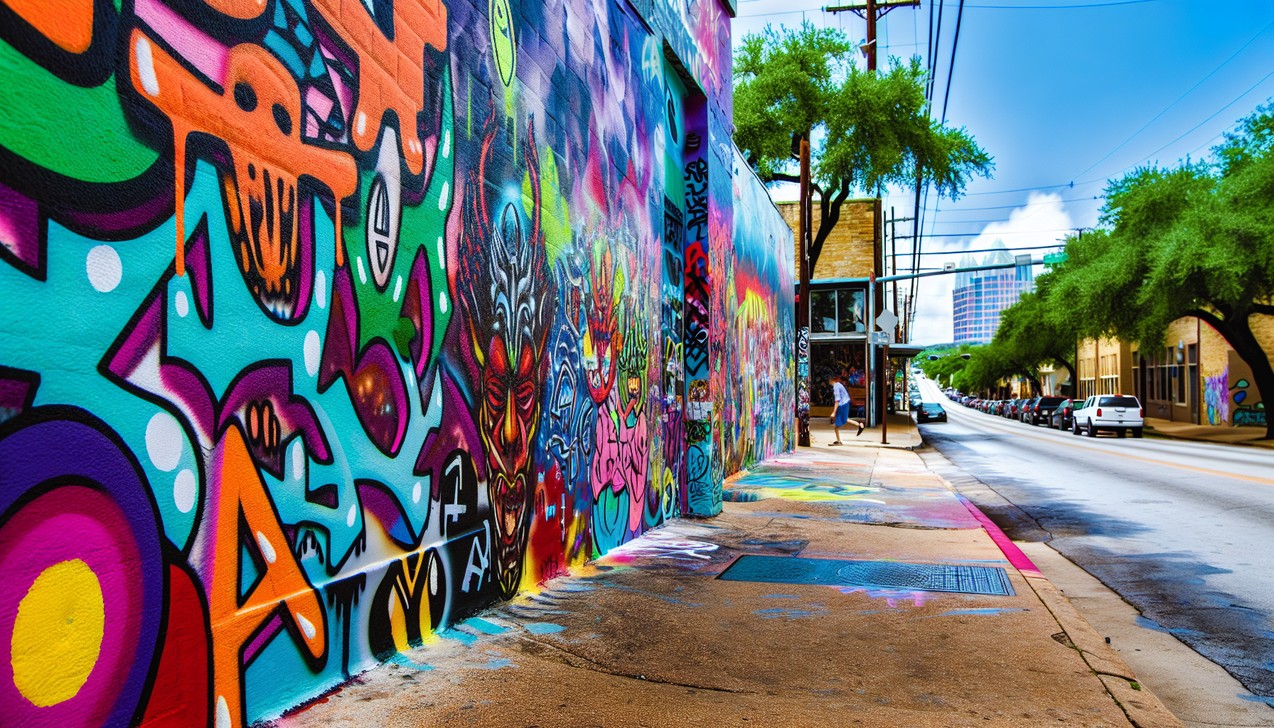 Colorful street art in South Congress, Austin
