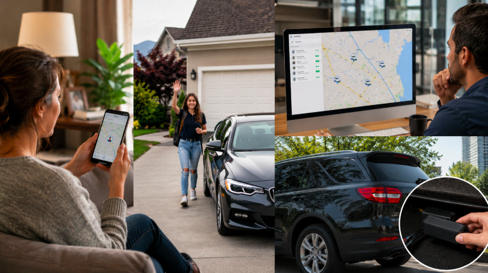 Family and business owner using GPS tracking technology to monitor vehicles and assets in real time.