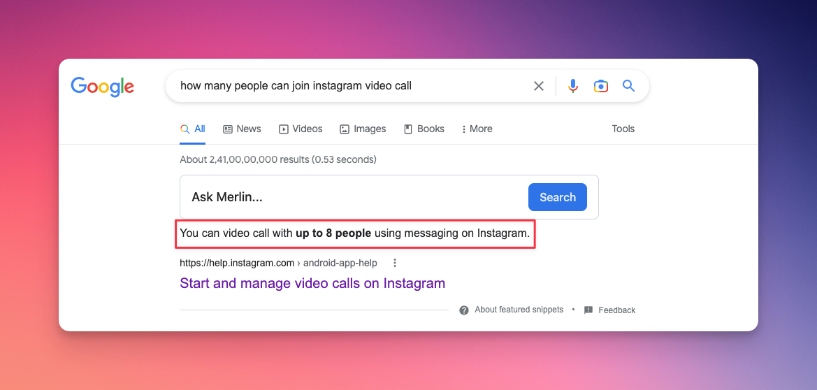 Remote.tools shows a screenshot from Google search of "How many people can joing Instagram video call"