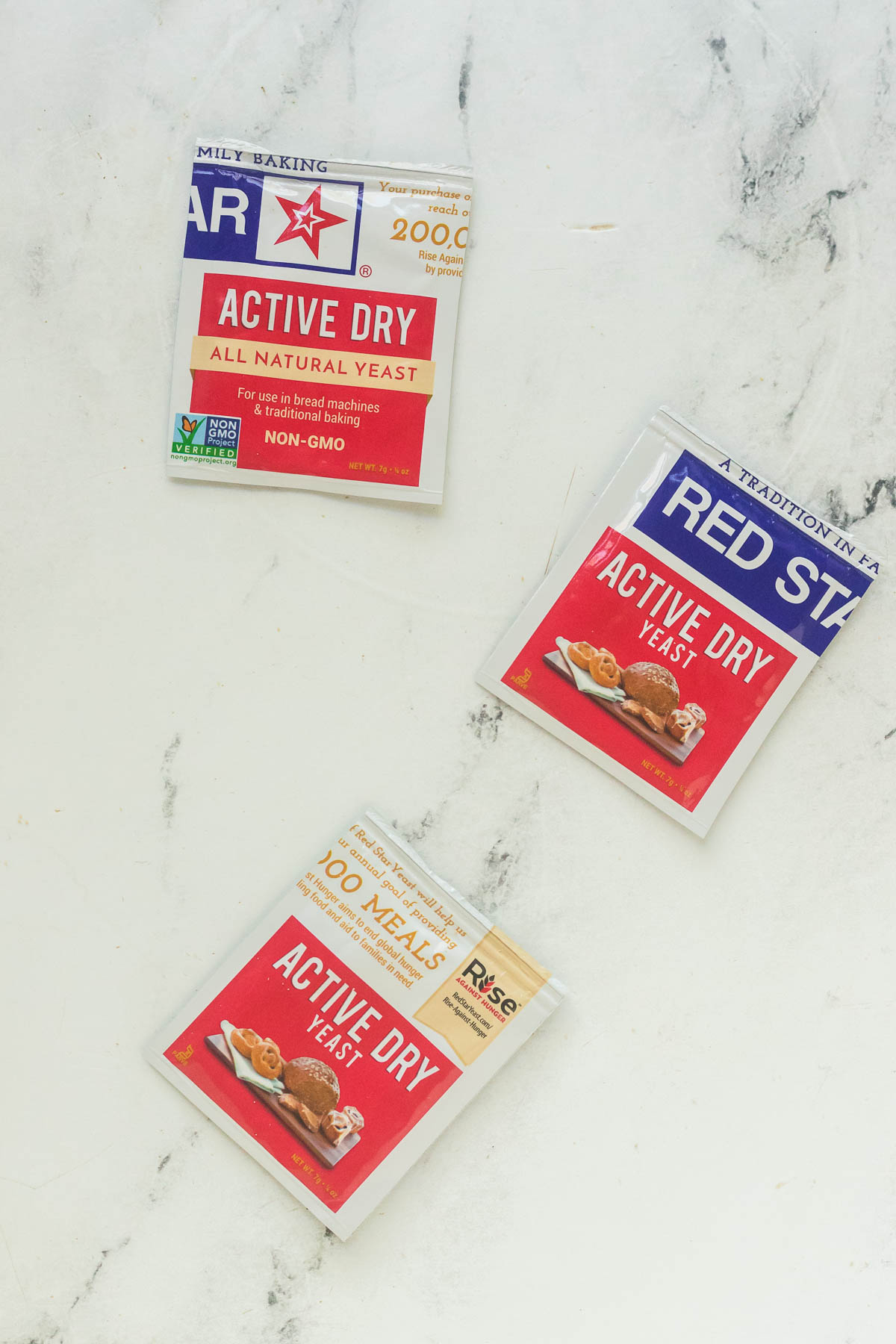 three packages of active dry yeast
