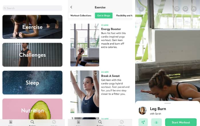 Screenshots from the Asana Rebel app