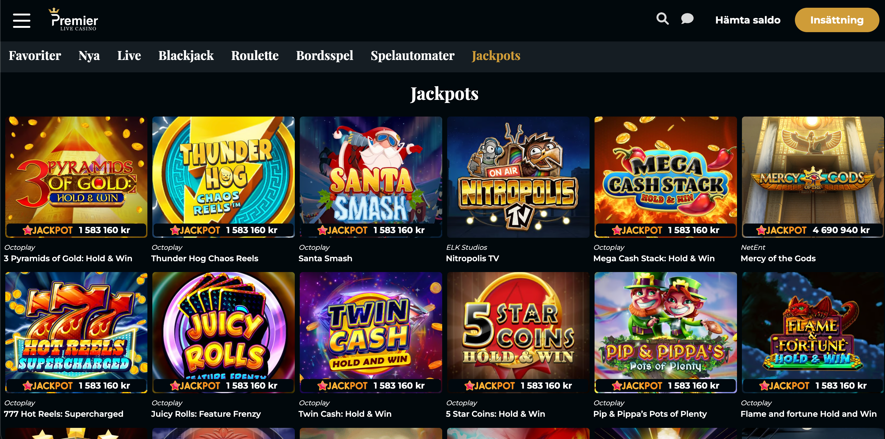 Premier Live Casino jackpots casino