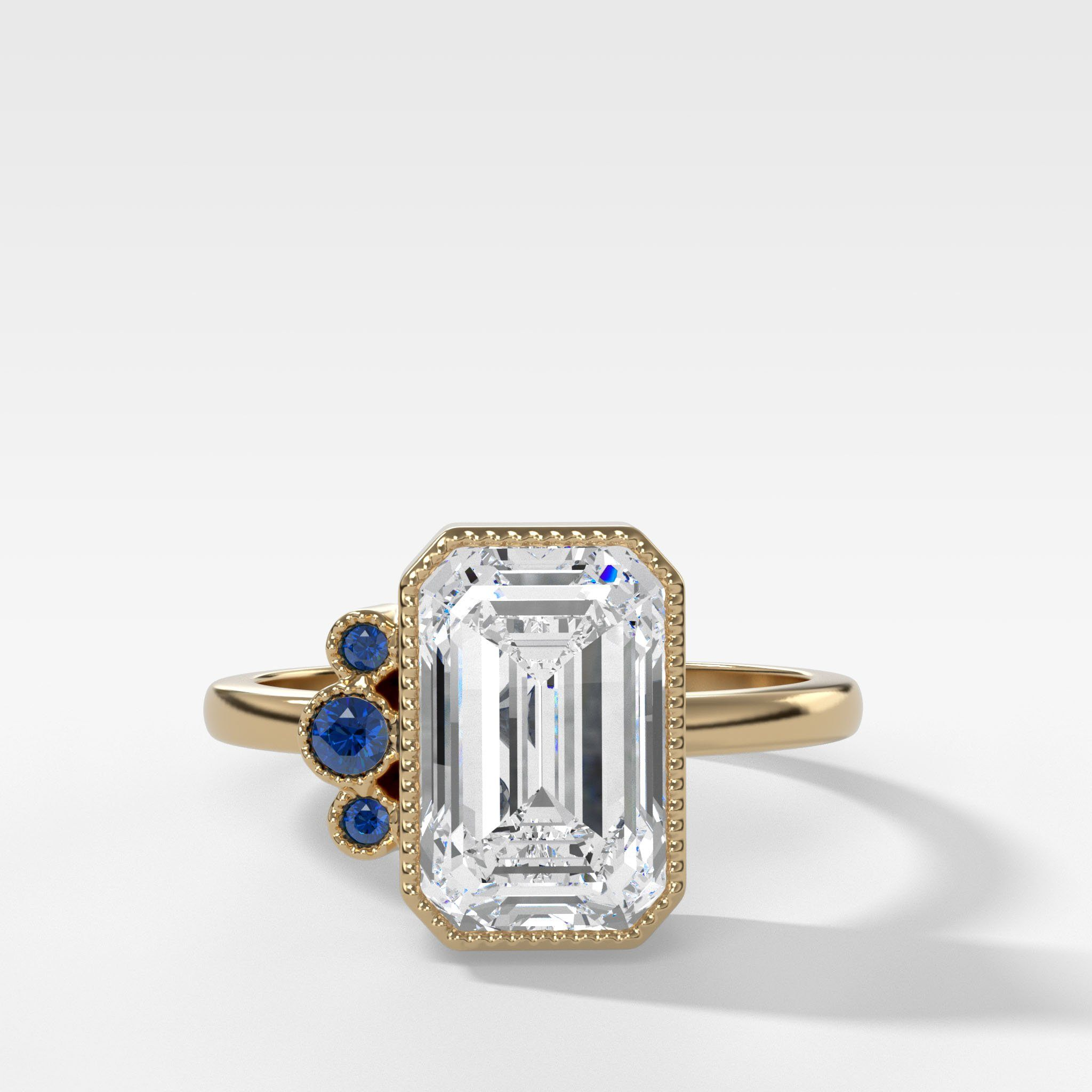 GOODSTONE Blue Sapphire Cluster Engagement Ring With Emerald Cut