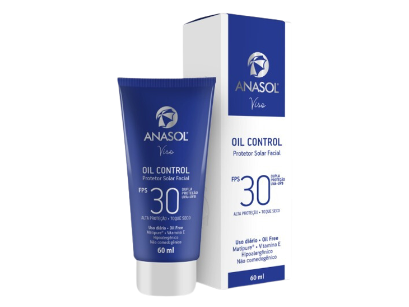 Protetor solar facial Anasol oil-free. Imagem: www.dahuer.com.br