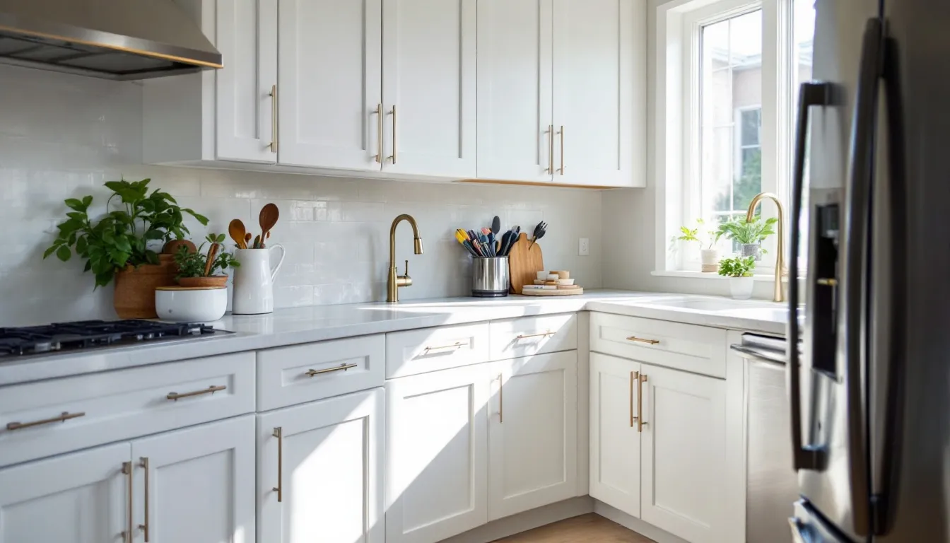 Updated cabinet hardware on modern kitchen cabinets, enhancing the overall kitchen makeover.