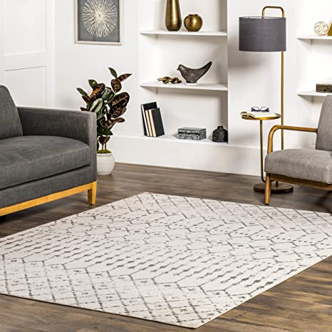 Neutral patterned rug in living room