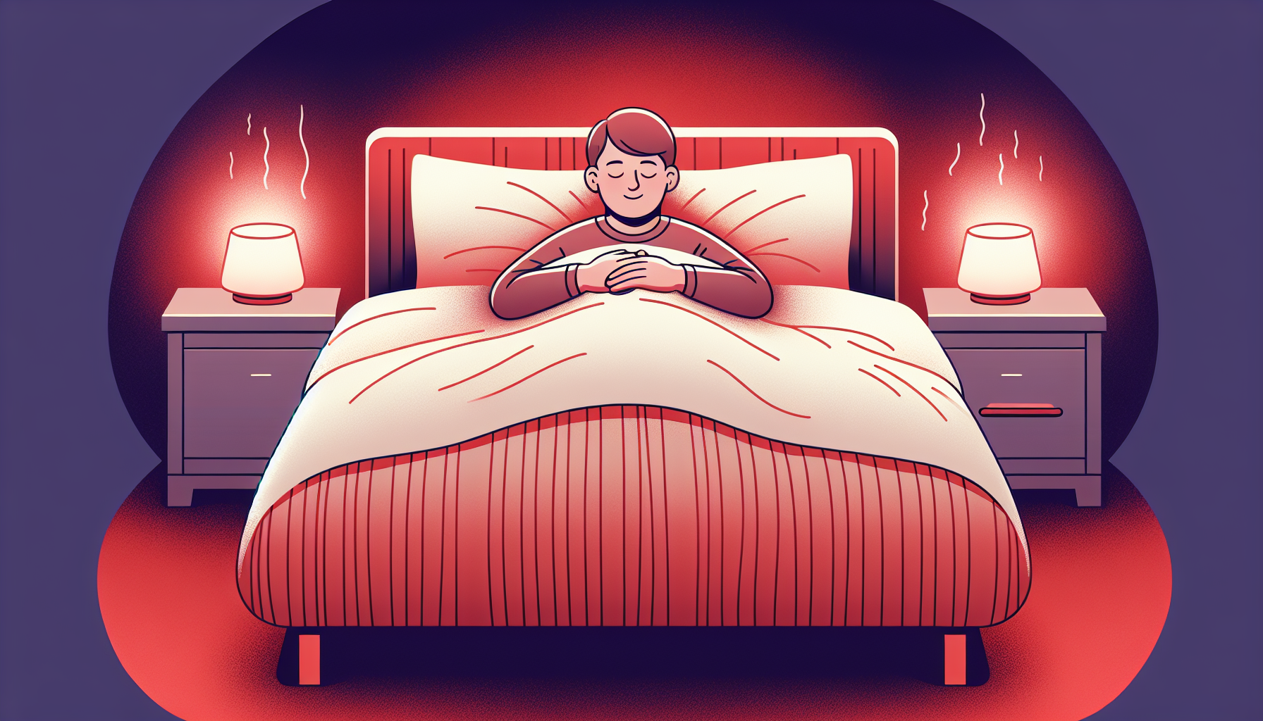 Illustration of a person sleeping peacefully under a red light