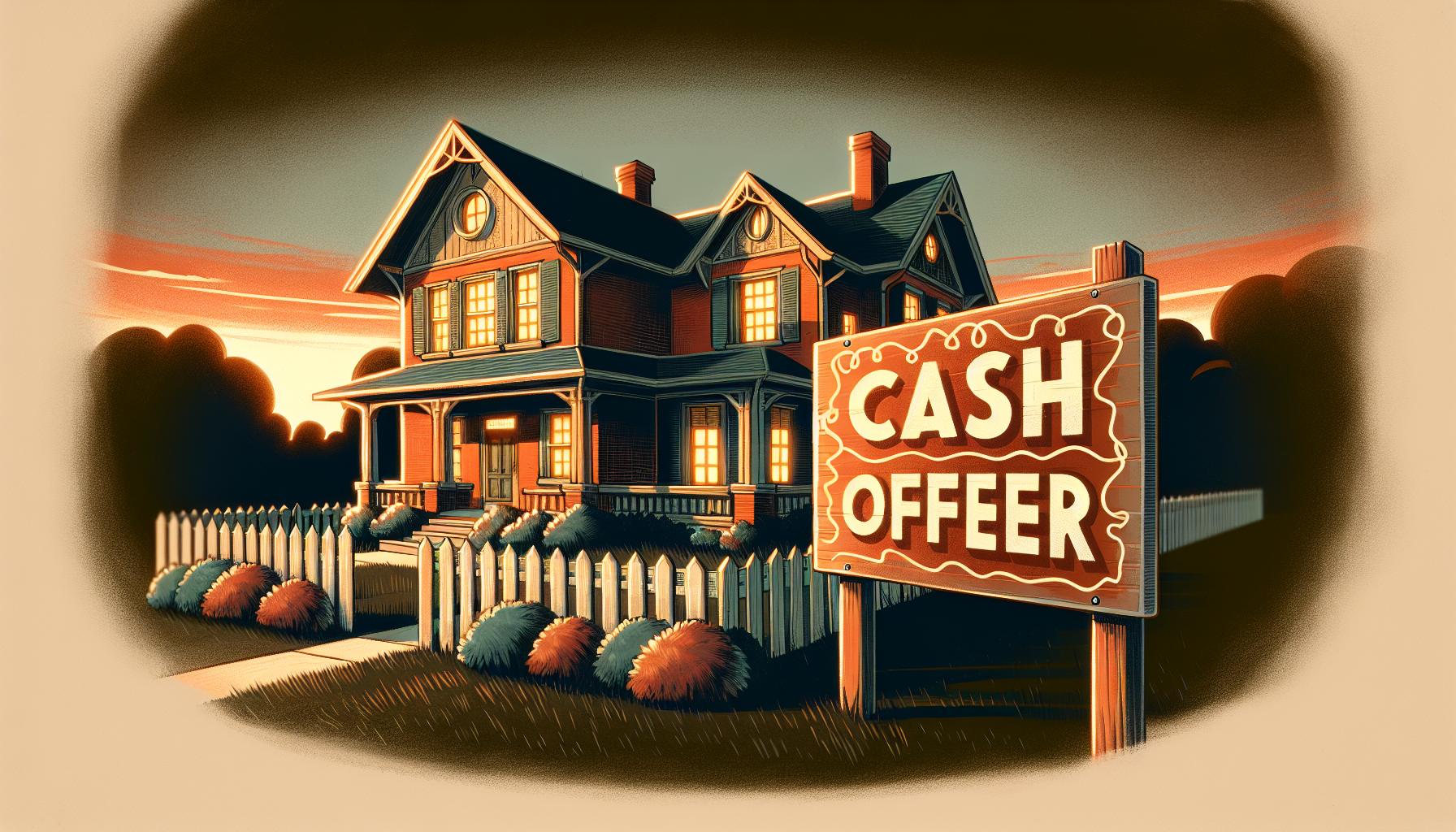 Illustration of a house with a cash offer sign