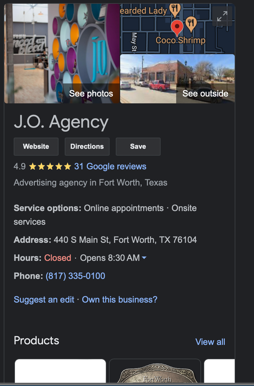 Google "J.O. Agency" and you'll find our Google My Business page—we recommend it for digital marketing and building your online identity.