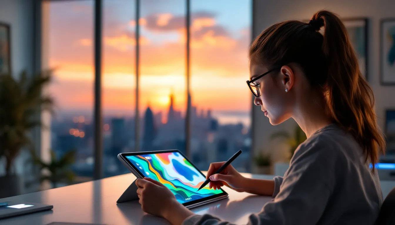 An artist creating digital art on a tablet.