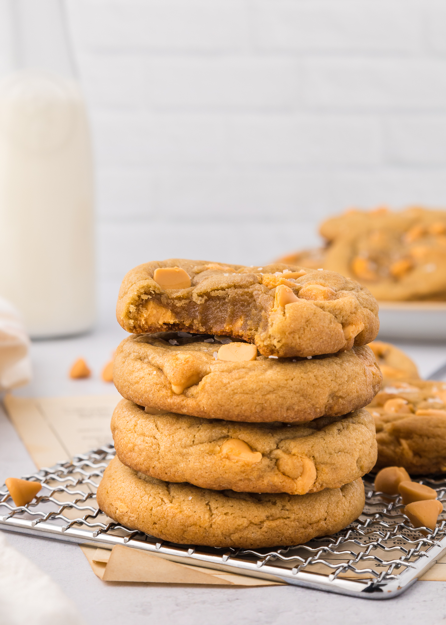 stack of butterscotch cookies on a wire rack