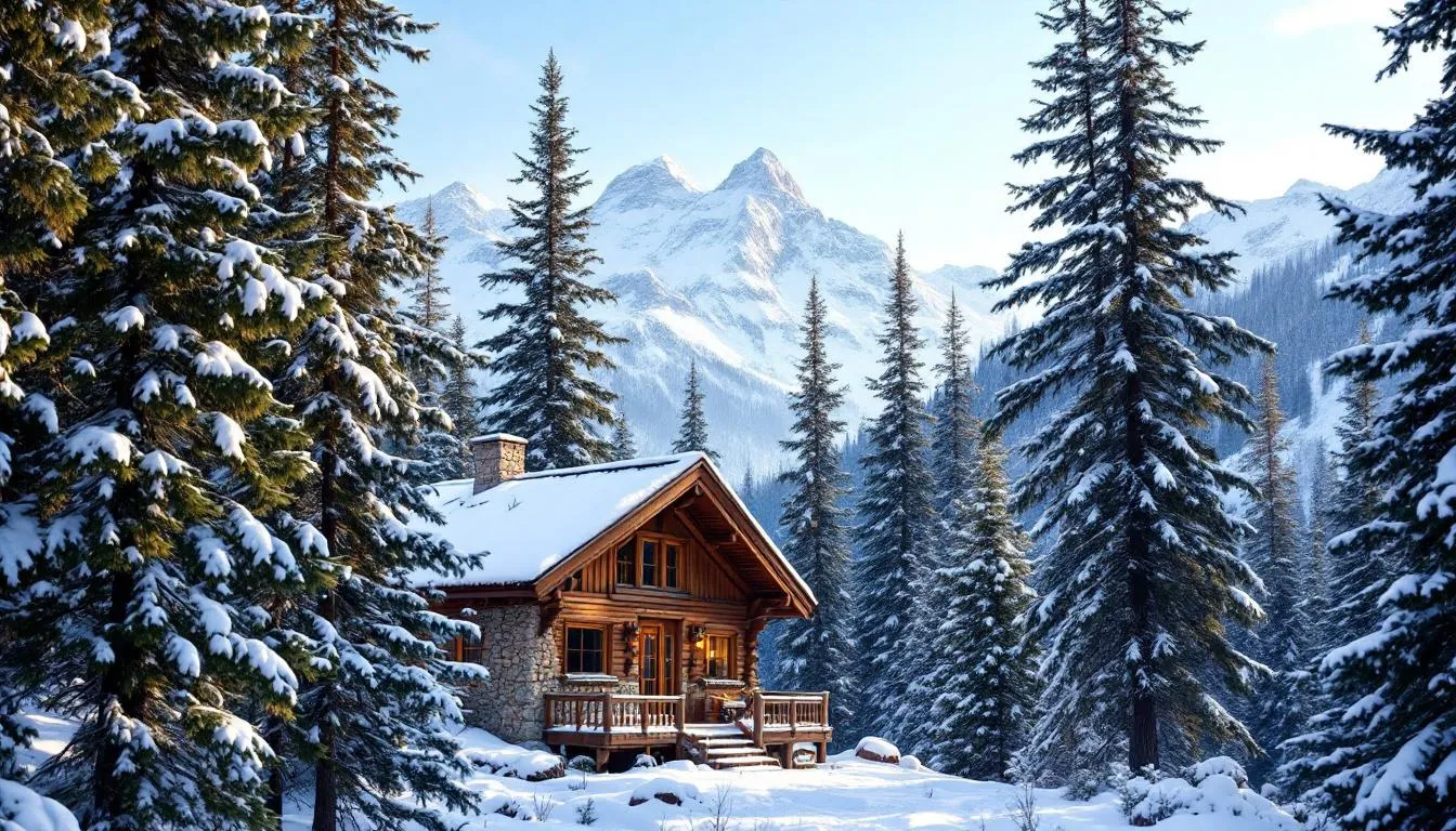 A cozy mountain lodge nestled among tall pine trees, with stunning snow-capped peaks in the background, offering a perfect retreat for guests visiting Brian Head Ski Resort and Cedar Breaks National Monument. The lodge features amenities such as an indoor pool, on-site restaurant, and spacious guest rooms, making it an ideal location for families and friends to relax and enjoy the beautiful Utah landscape.