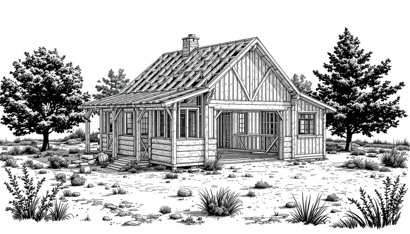 The building process for oak frame garages, illustrating construction stages.