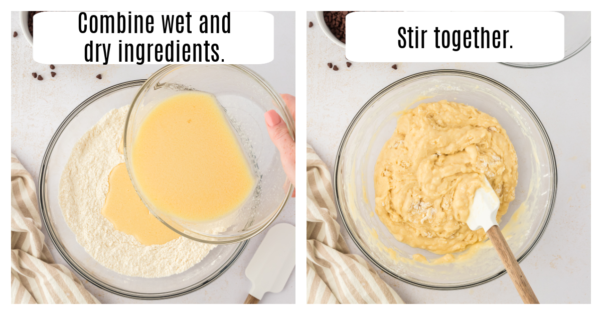 wet and dry ingredients stirred together