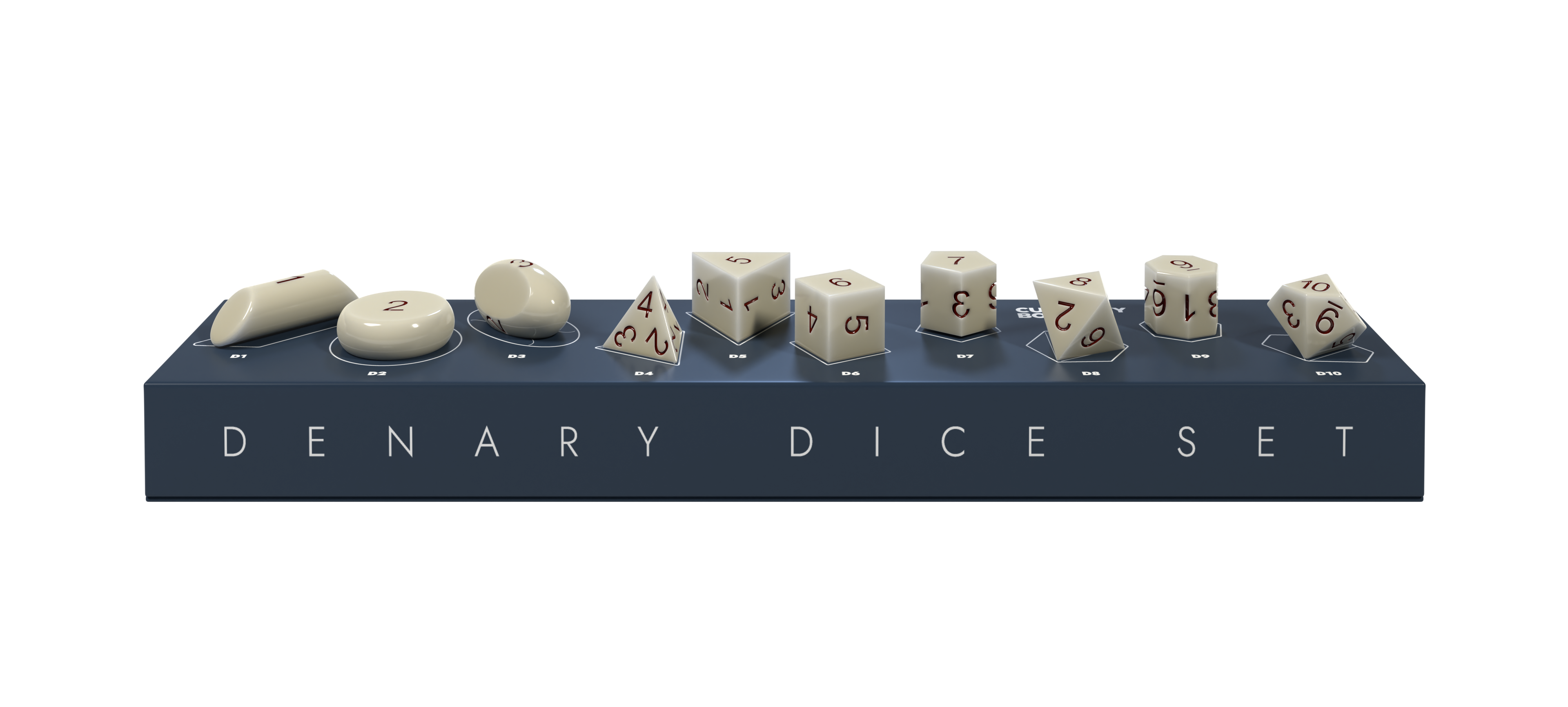 Illustration of a denary dice set