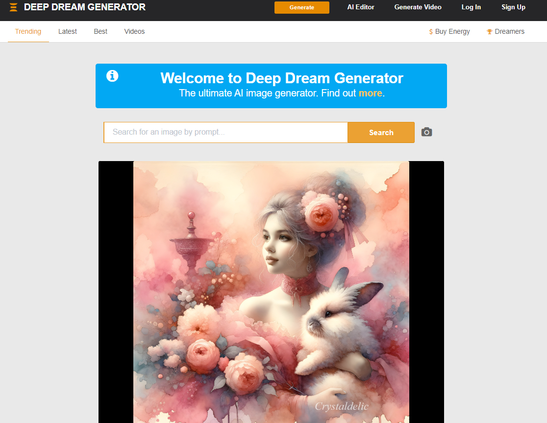 Deep Dream Generator homepage.