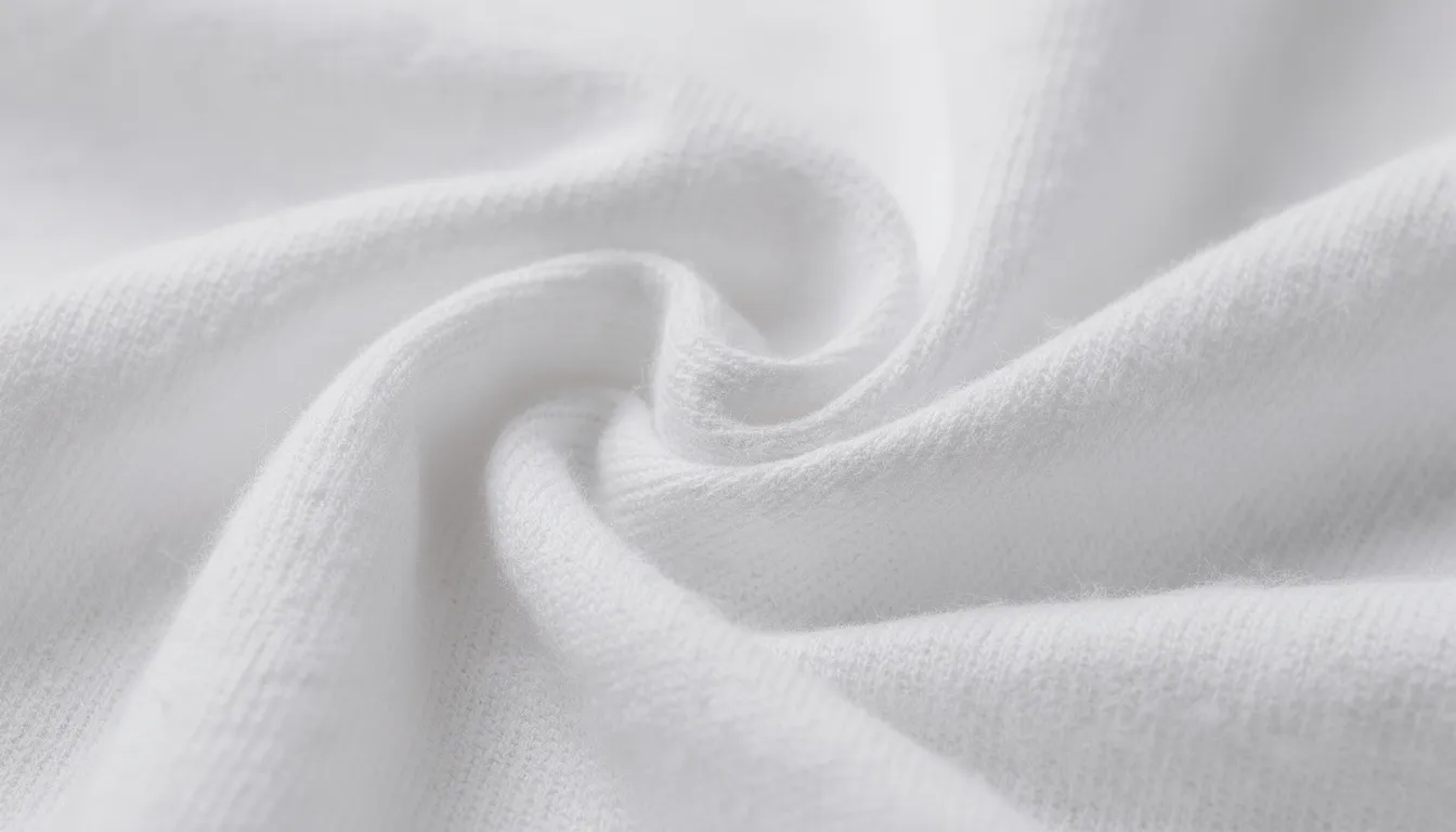 The image features a close-up view of white cotton fabric, showcasing its soft and smooth fibers, ideal for hot and humid climates. This breathable fabric is known for its excellent moisture-wicking properties, making it a popular choice for summer clothing and casual wear.
