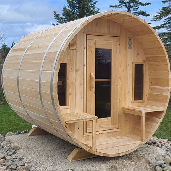 A Dundalk Leisurecraft barrel sauna from Airpuria.