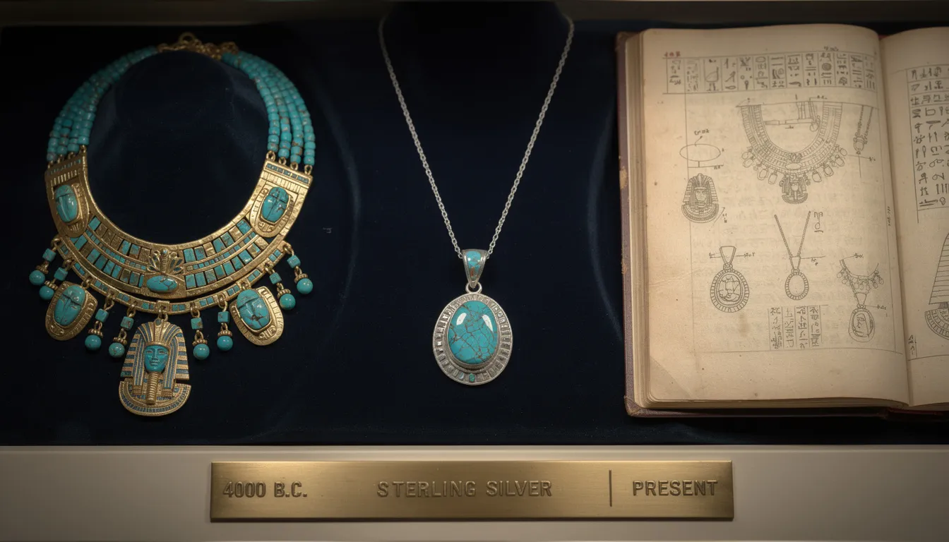 The image features a stunning turquoise necklace made of sterling silver, showcasing its vibrant blue hue and intricate design. This beautiful piece not only reflects the historical significance of turquoise jewelry but also serves as a meaningful gift for any occasion.