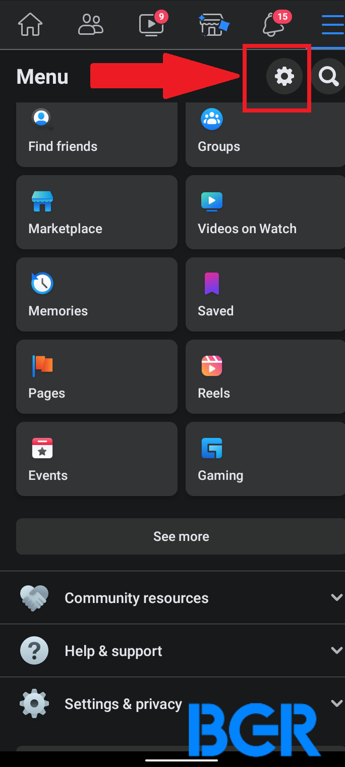 Click the gear icon or Settings & privacy at the bottom of the screen